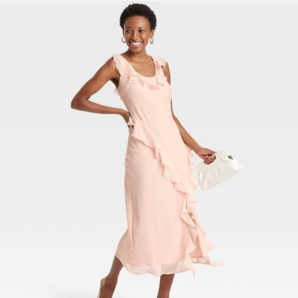 NWTs A New Day Pastel Light Pink Coquette Asymmetrical Ruffle Dress - Picture 4 of 16